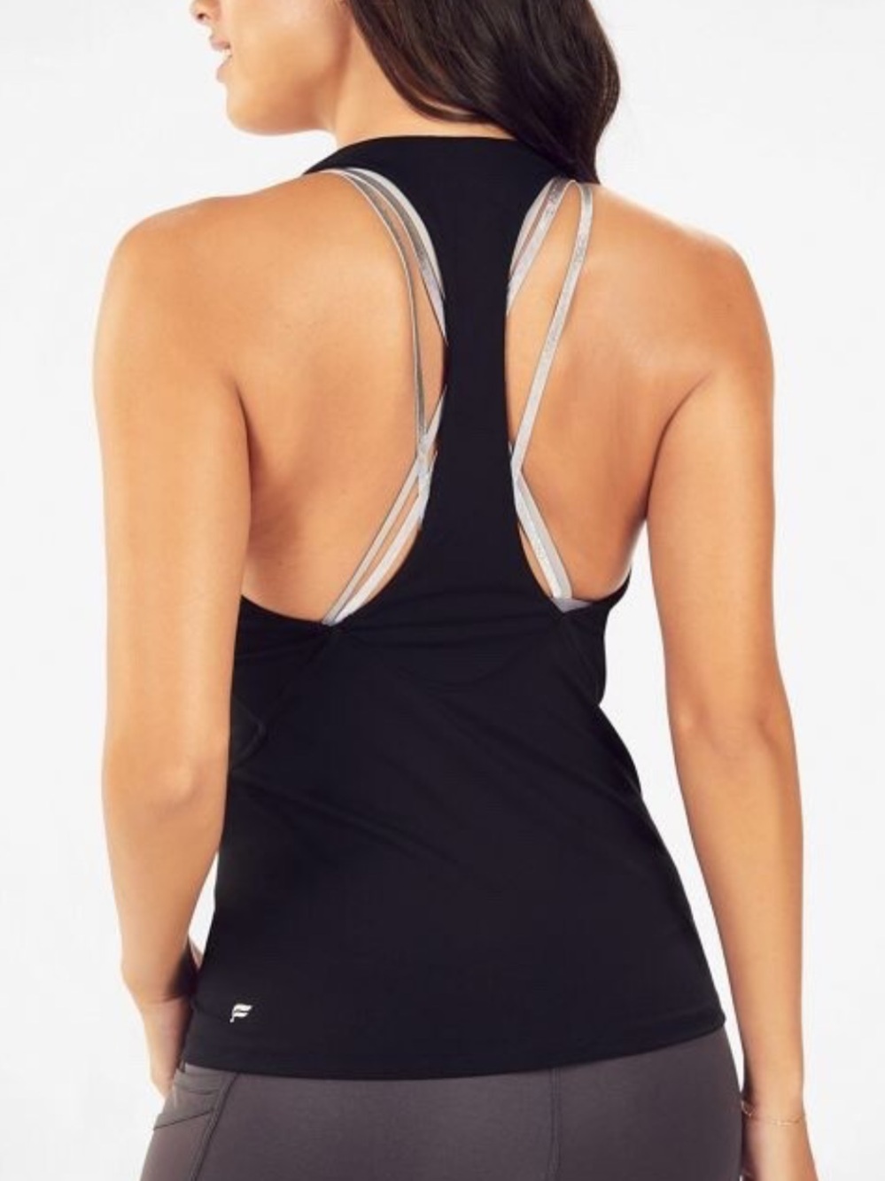 Fabletics Kessler performance tank black Racerback Silver Straps